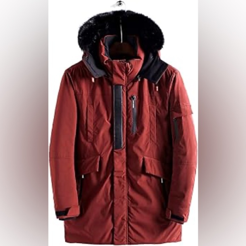 Men's Warm Parka Winter Coat with Detachable Hood Faux-Fur Trim